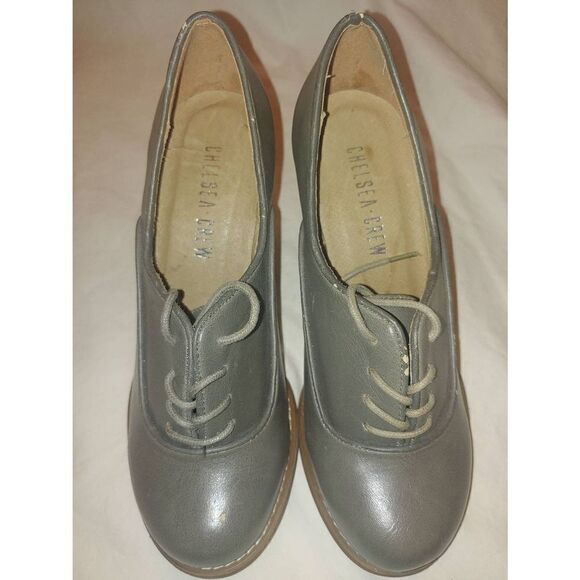 Chelsea Crew Jackie VINTAGE Womens Size 36 (5-5.5) Grey Front Tie Up Chunky Heel - Picture 5 of 12